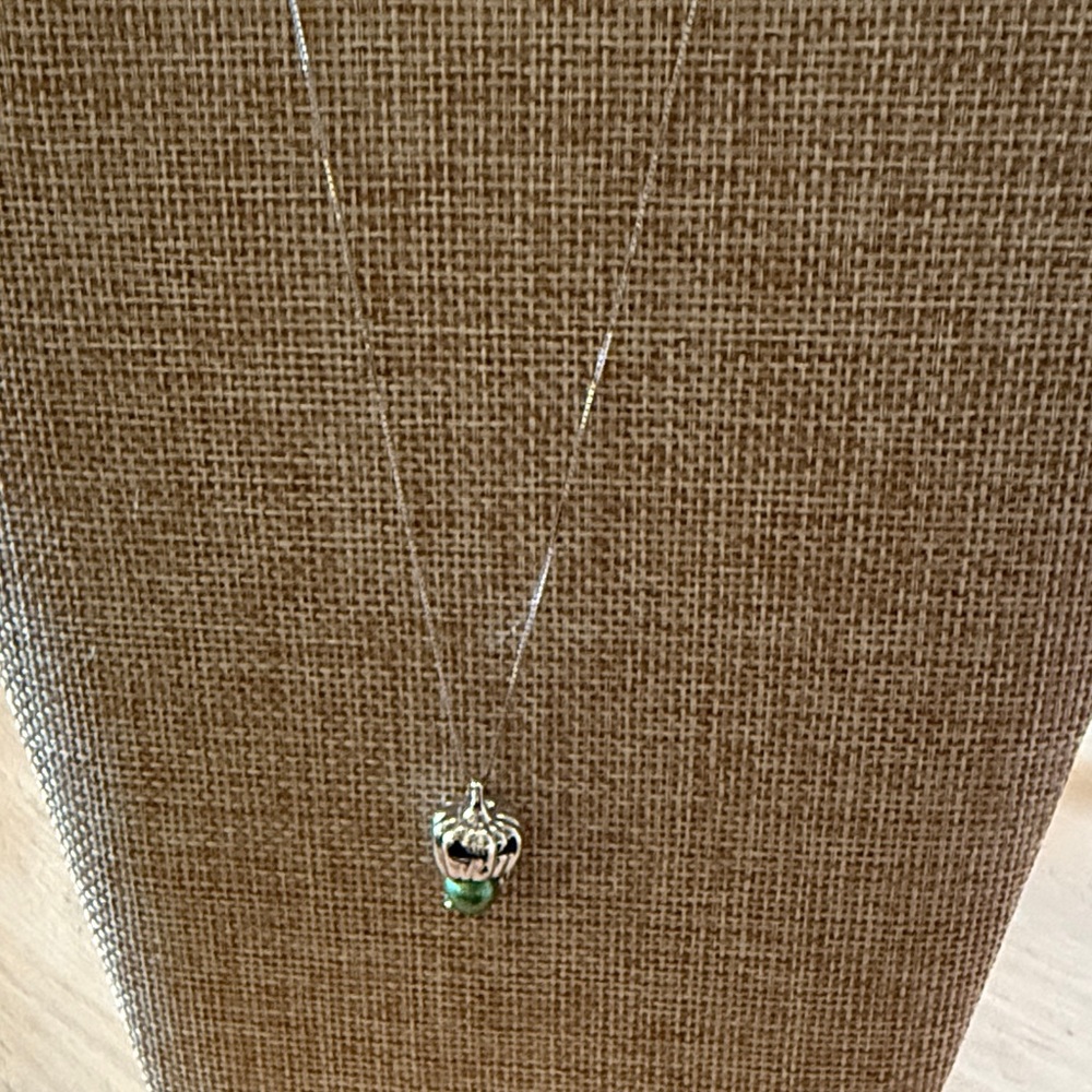 Silver and Green Pumpkin Pendant Necklace